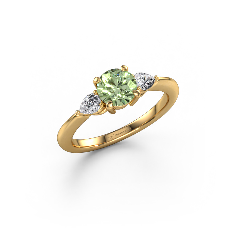 Image of Engagement ring Chanou RND 585 gold Green lab grown diamond 6 mm