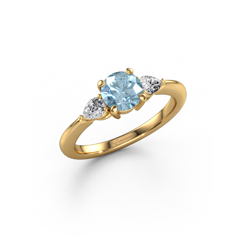 Image of Engagement ring Chanou RND 585 gold Blue lab grown diamond 6 mm