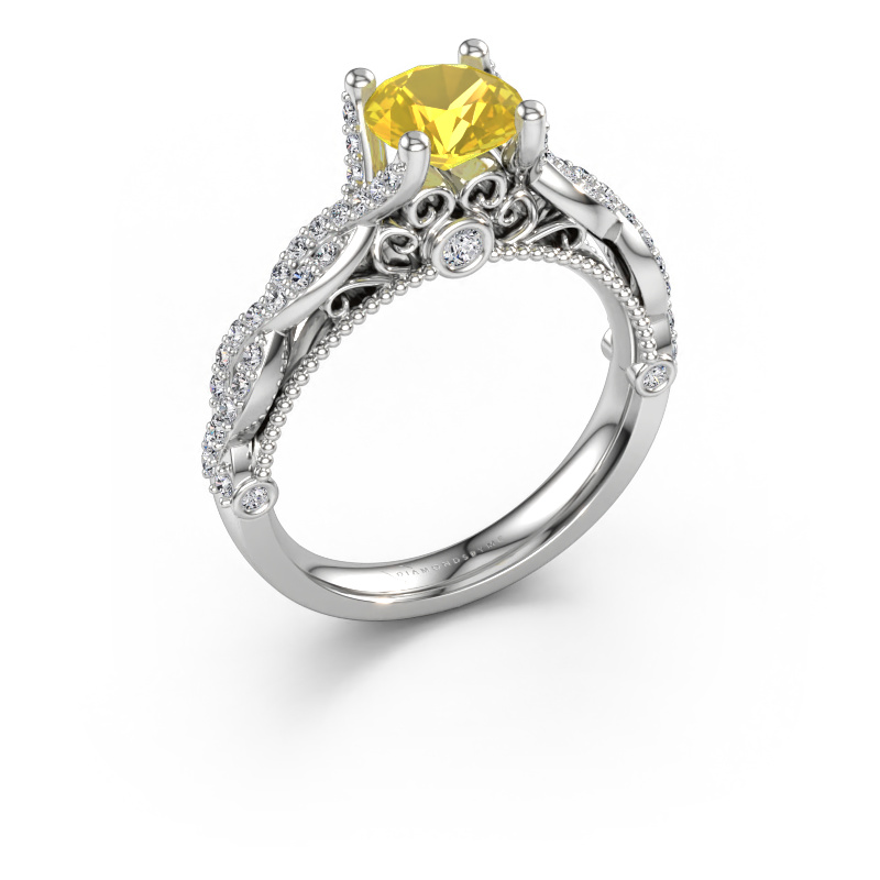 Bild av Förlovningsring Chantelle 585 vitt guld Gul safir 6.5 mm