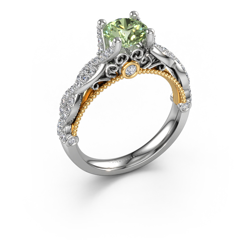 Image de Bague de fiançailles Chantelle 585 or blanc Diamants synthétiques vert 6.5 mm