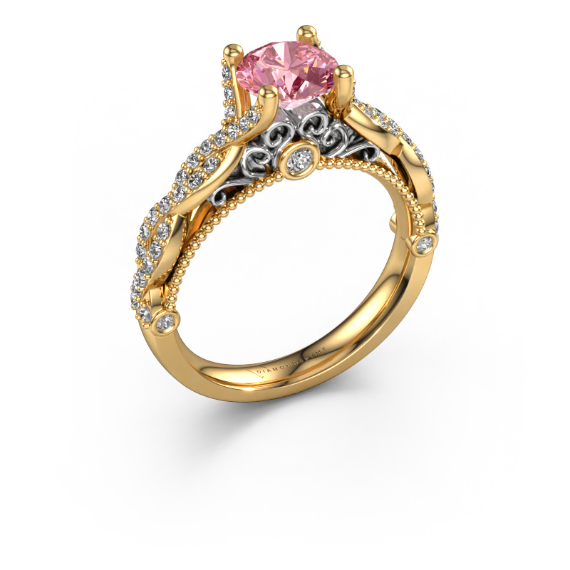 Image of Engagement ring Chantelle 585 gold Pink lab grown diamond 6.5 mm