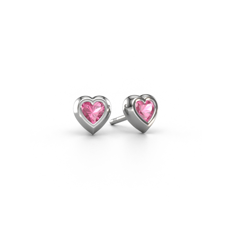 Image de Clous d'oreilles Charlotte 585 or blanc Saphir rose 4 mm