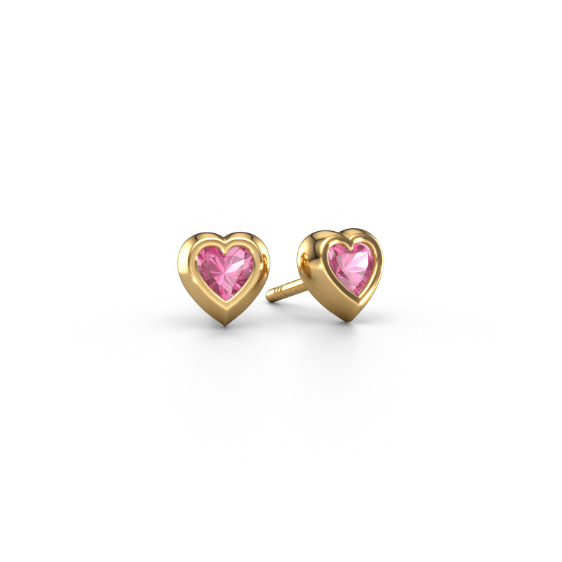 Image de Clous d'oreilles Charlotte 585 or jaune Saphir rose 4 mm