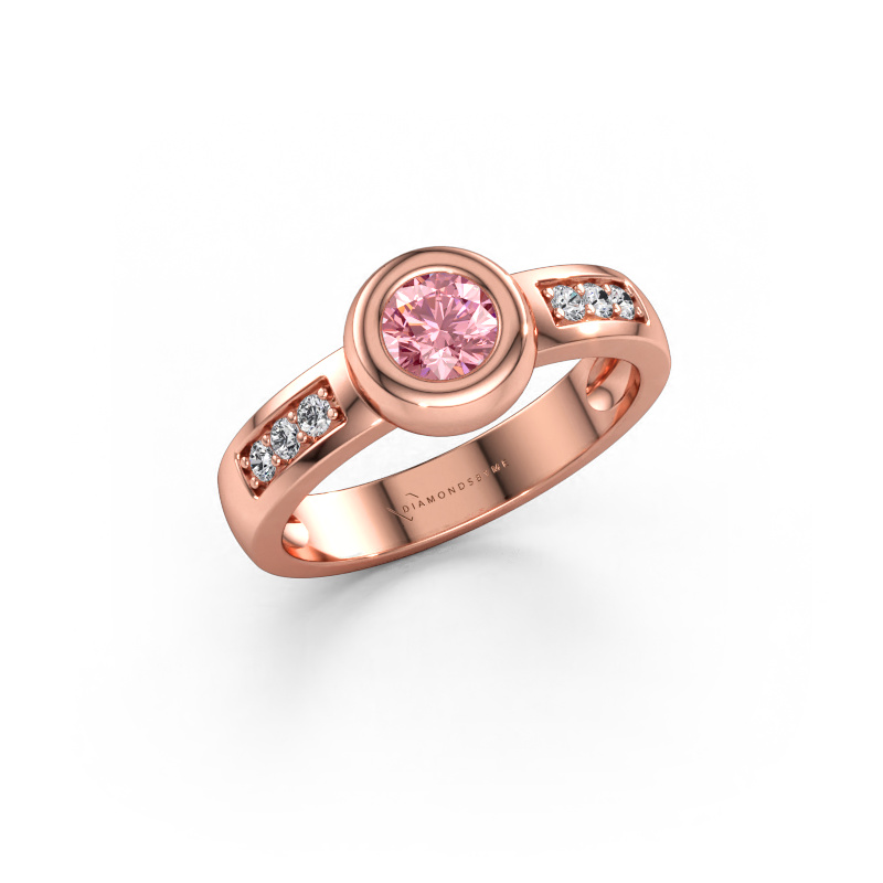 Bild av Ring Charlotte Round 585 roséguld Rosa labbodlad diamant 4.7 mm