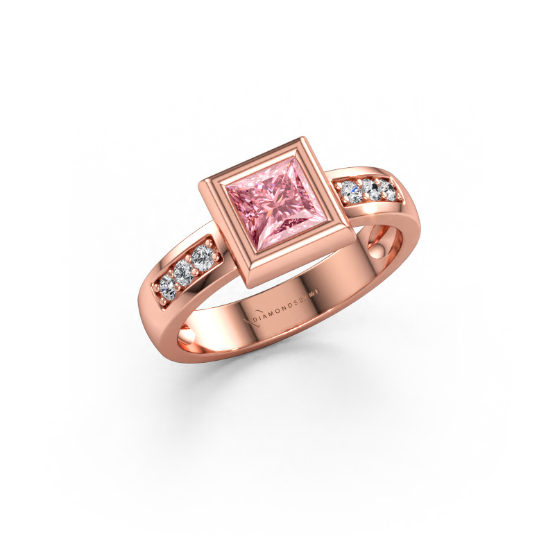 Bild av Ring Charlotte Square 585 roséguld Rosa labbodlad diamant 5 mm