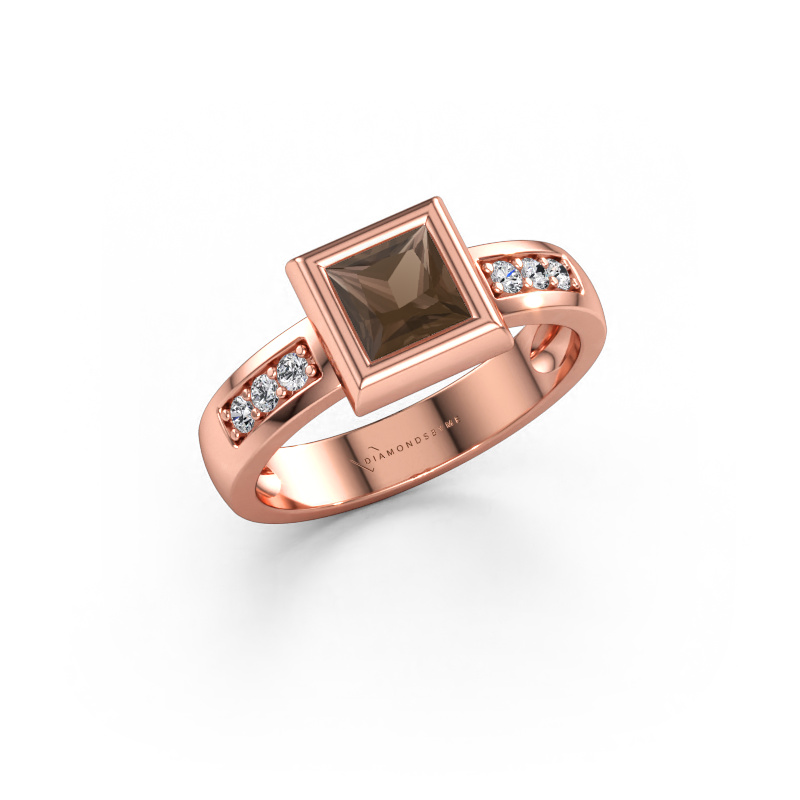 Immagine di Anello Charlotte Square 585 oro rosa Quarzo fumé 5 mm