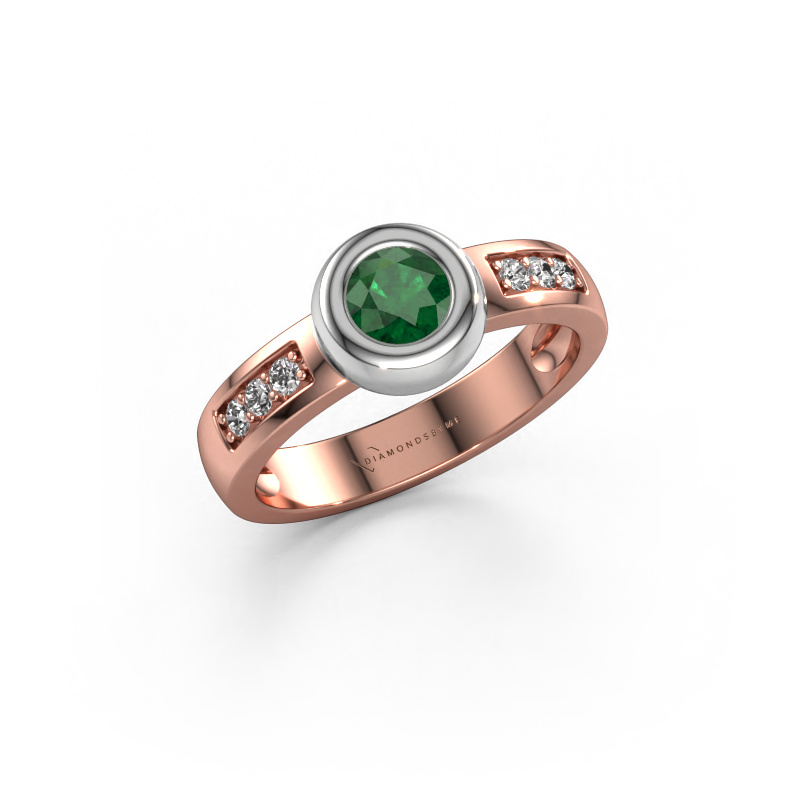 Image of Ring Charlotte Round 585 rose gold Emerald 4.7 mm