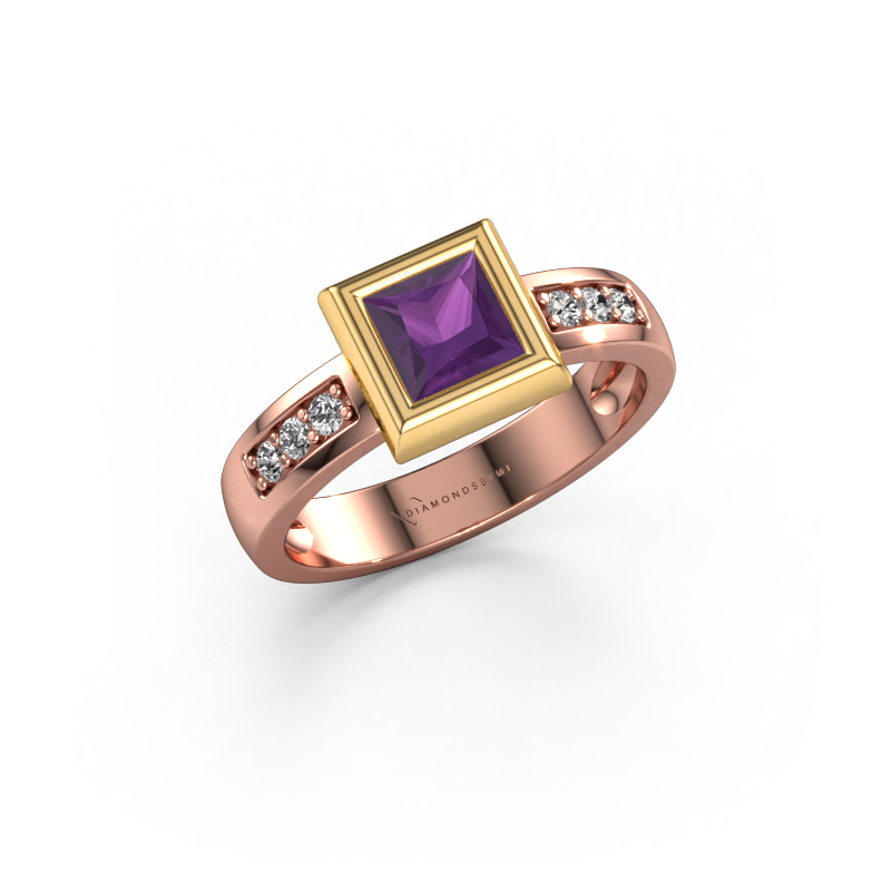 Image of Ring Charlotte Square 585 rose gold Amethyst 5 mm