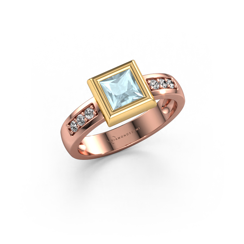 Image of Ring Charlotte Square 585 rose gold Aquamarine 5 mm