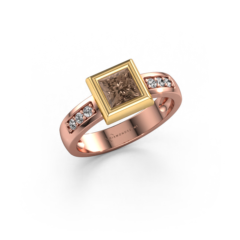 Image of Ring Charlotte Square 585 rose gold Brown diamond 0.92 crt