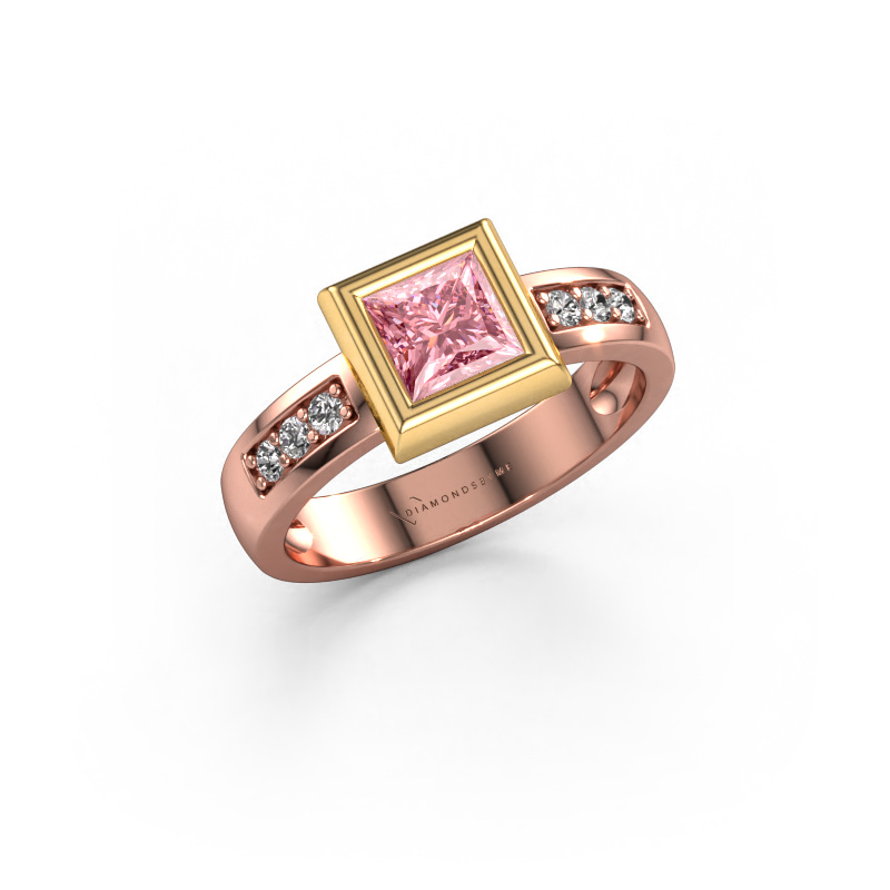 Image de Bague Charlotte Square 585 or rose Diamant synthétique roze 5 mm