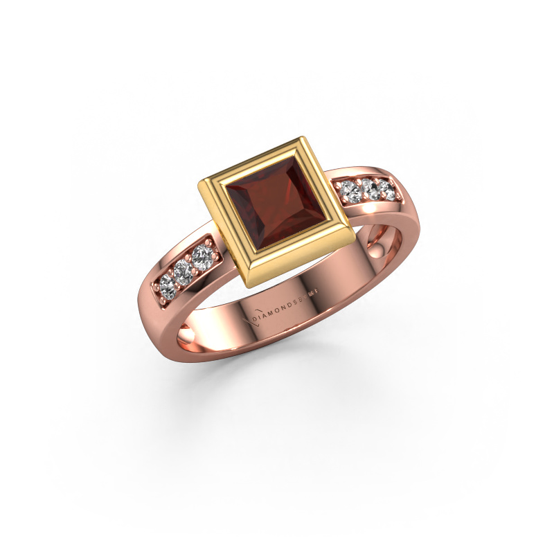 Image of Ring Charlotte Square 585 rose gold Garnet 5 mm