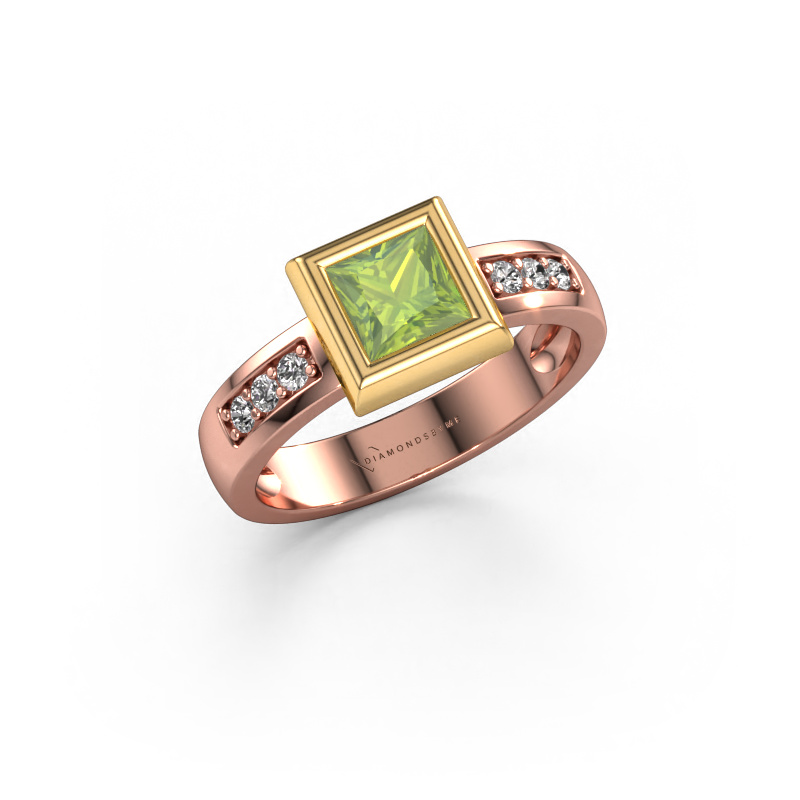 Image of Ring Charlotte Square 585 rose gold Peridot 5 mm
