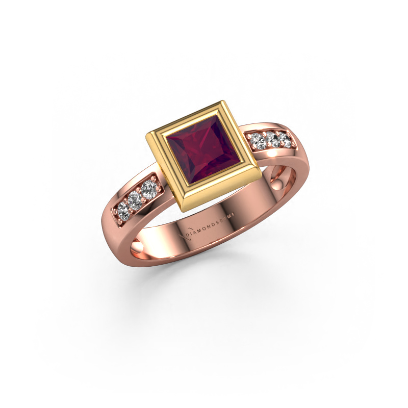 Image of Ring Charlotte Square 585 rose gold Rhodolite 5 mm