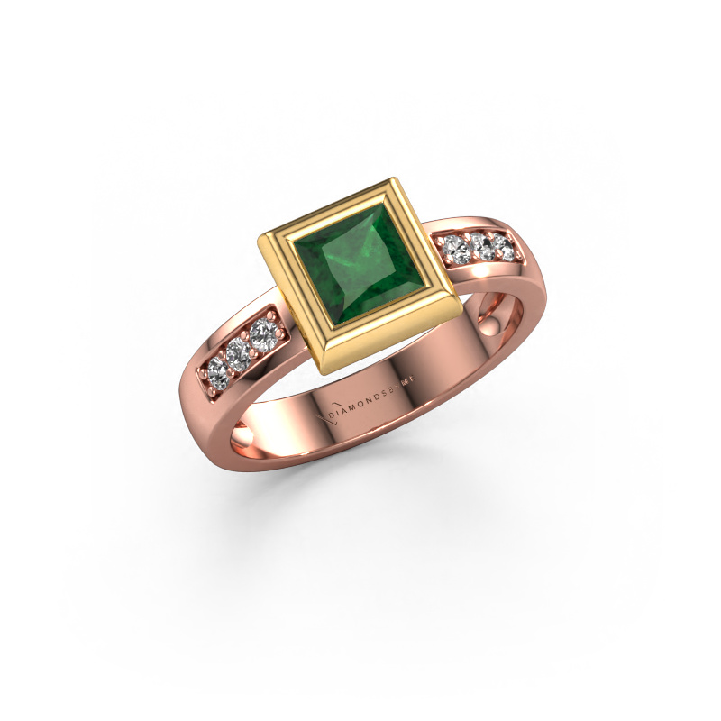 Image of Ring Charlotte Square 585 rose gold Emerald 5 mm