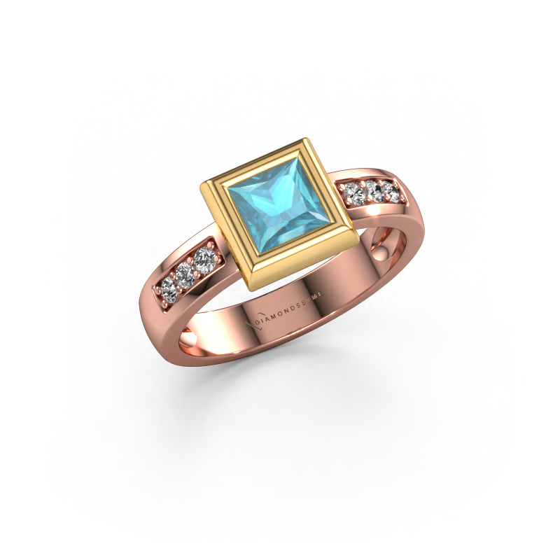 Bild von Ring Charlotte Square 585 Roségold Blau Topas 5 mm