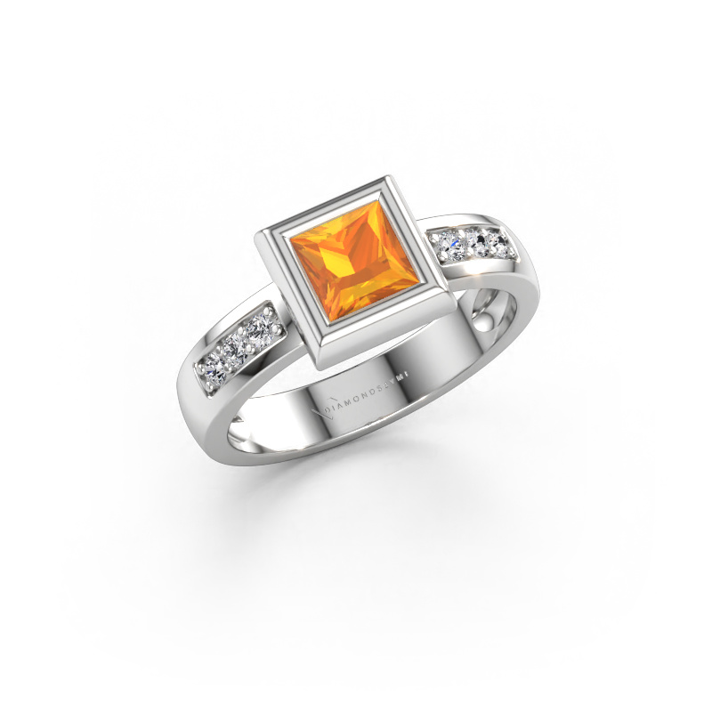 Image of Ring Charlotte Square 585 white gold Citrin 5 mm