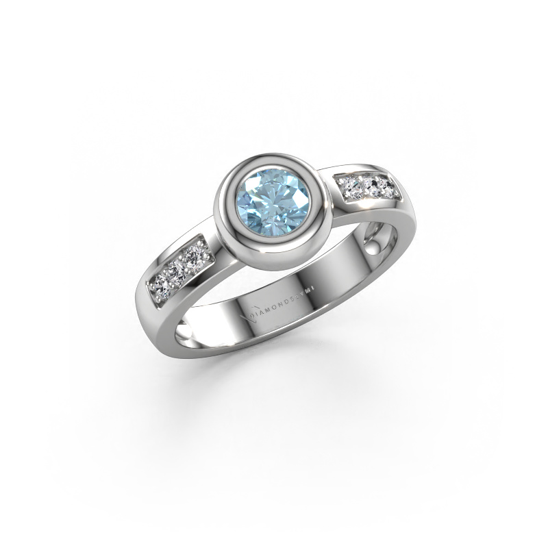 Bild von Ring Charlotte Round 585 Weißgold Blauer Labordiamant 4.7 mm