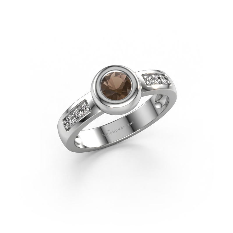 Image of Ring Charlotte Round 585 white gold Smokey quartz 4.7 mm