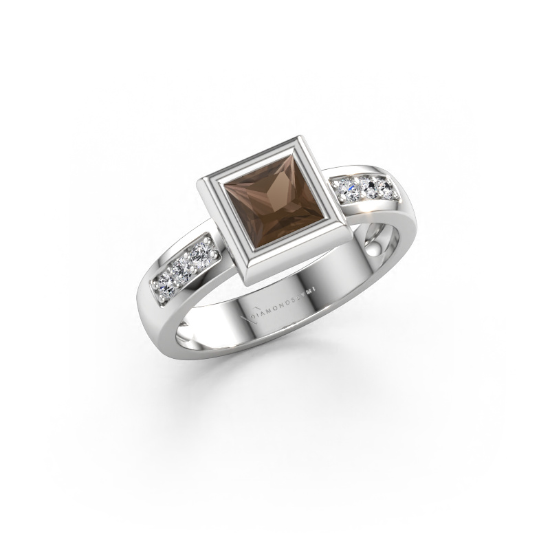 Immagine di Anello Charlotte Square 585 oro bianco Quarzo fumé 5 mm