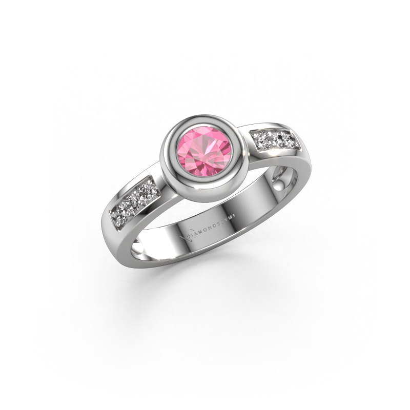 Image de Bague Charlotte Round 585 or blanc Saphir rose 4.7 mm