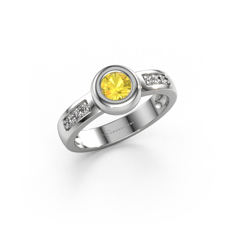 Image of Ring Charlotte Round 585 white gold Yellow sapphire 4.7 mm