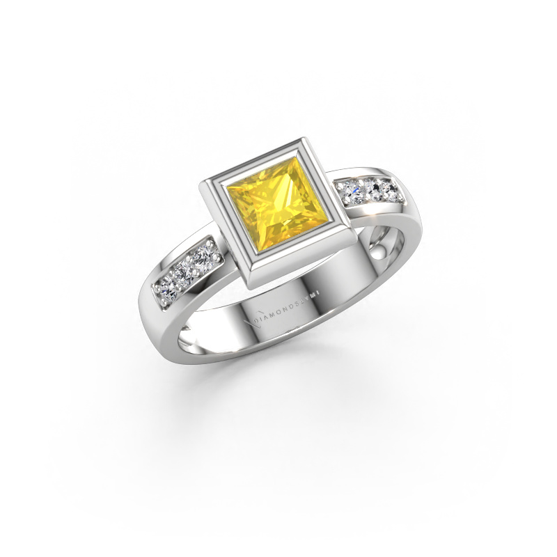 Immagine di Anello Charlotte Square 585 oro bianco Zaffiro giallo 5 mm