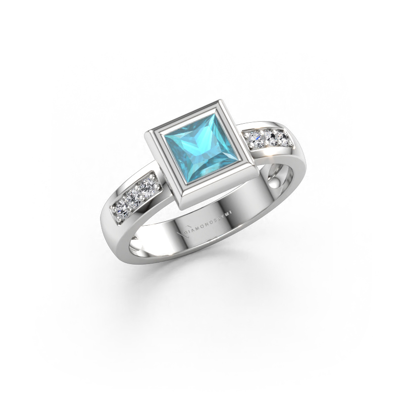Bild av Ring Charlotte Square 585 vitt guld Blå topas 5 mm