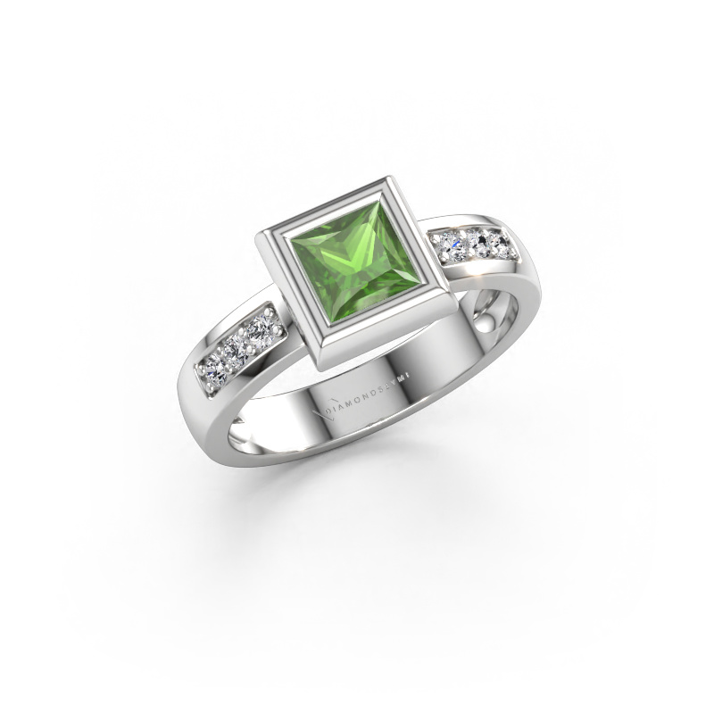 Bild av Ring Charlotte Square 585 vitt guld Grön turmalin 5 mm