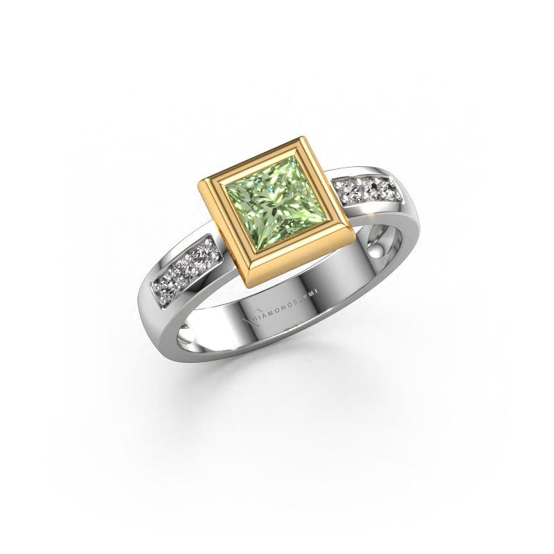 Image of Ring Charlotte Square 585 white gold Green lab grown diamond 5 mm