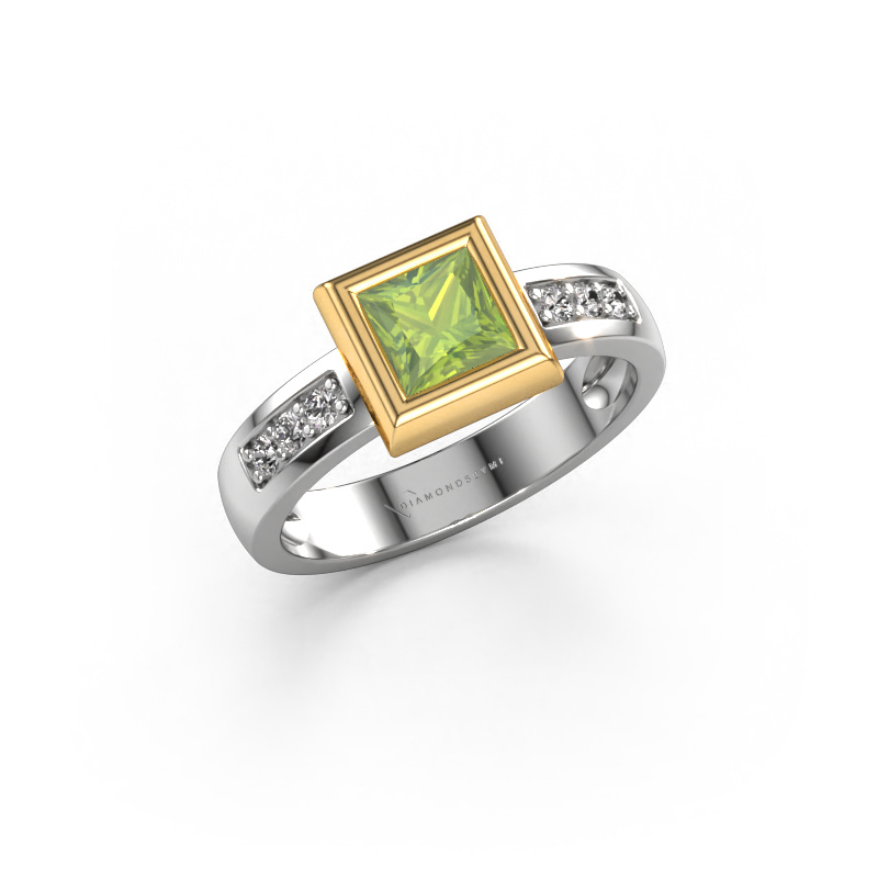 Image of Ring Charlotte Square 585 white gold Peridot 5 mm