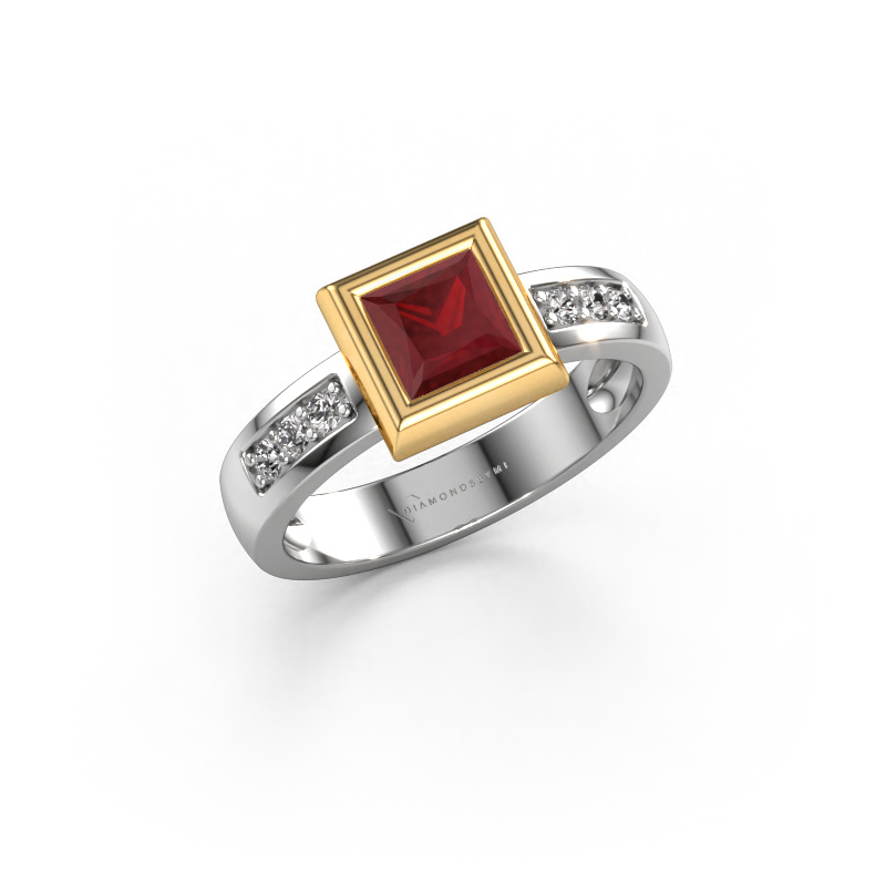 Image of Ring Charlotte Square 585 white gold Ruby 5 mm