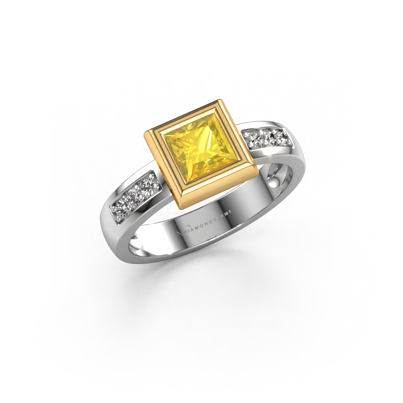 Image of Ring Charlotte Square 585 white gold Yellow sapphire 5 mm
