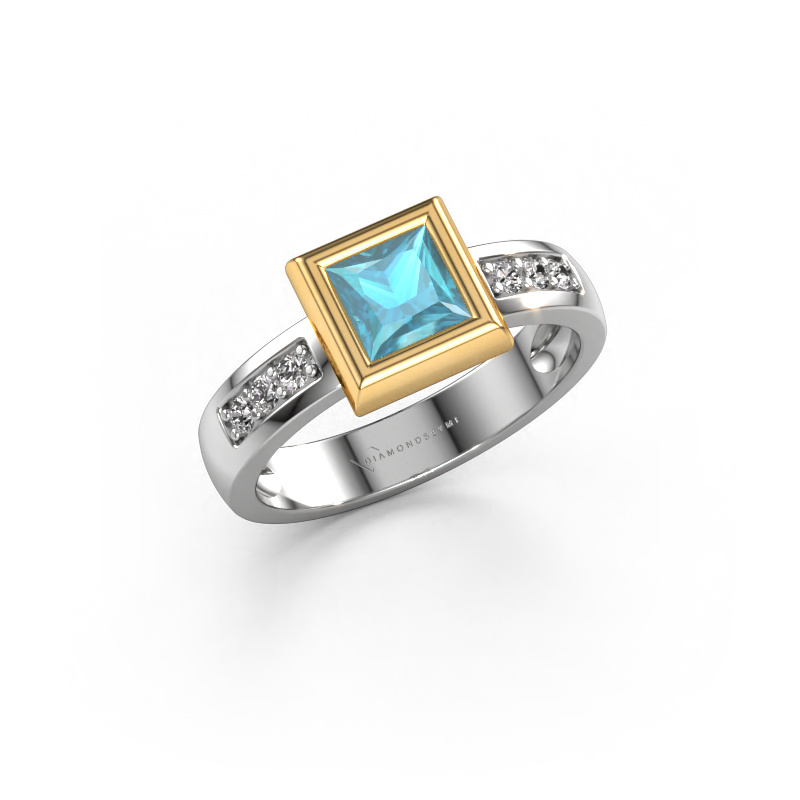 Bild von Ring Charlotte Square 585 Weißgold Blau Topas 5 mm