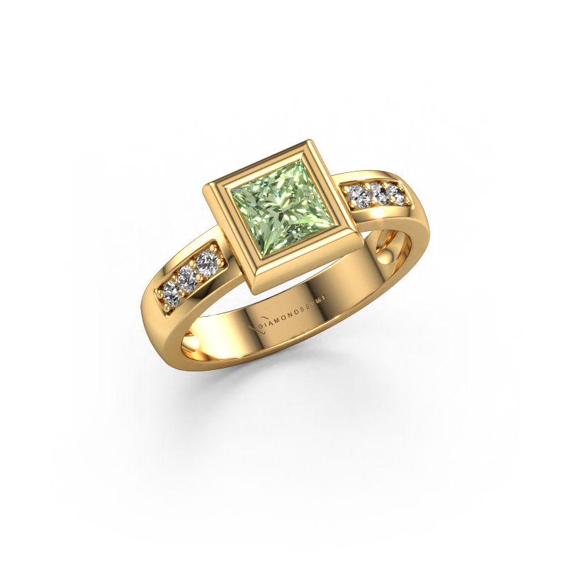Image of Ring Charlotte Square 585 gold Green lab grown diamond 5 mm
