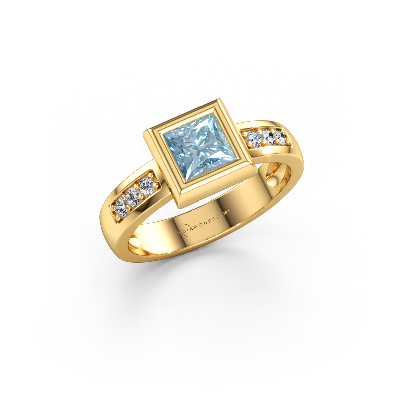Bild av Ring Charlotte Square 585 gult guld Blå labbodlad diamant 5 mm