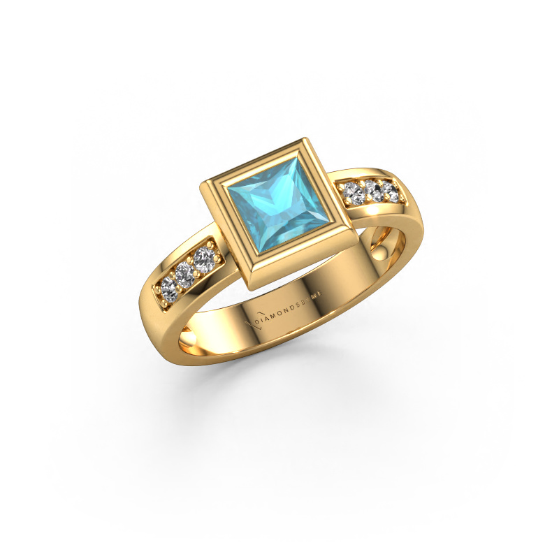 Image of Ring Charlotte Square 585 gold Blue topaz 5 mm