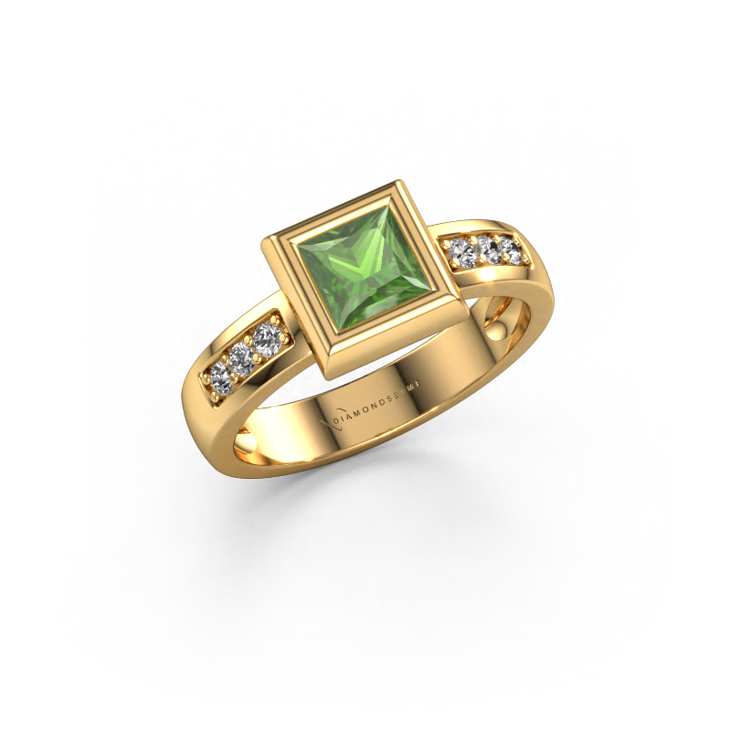 Image of Ring Charlotte Square 585 gold Tourmaline green 5 mm