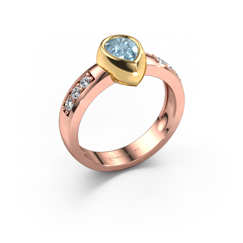 Image of Ring Charlotte Pear 585 rose gold Blue lab grown diamond 8x5 mm