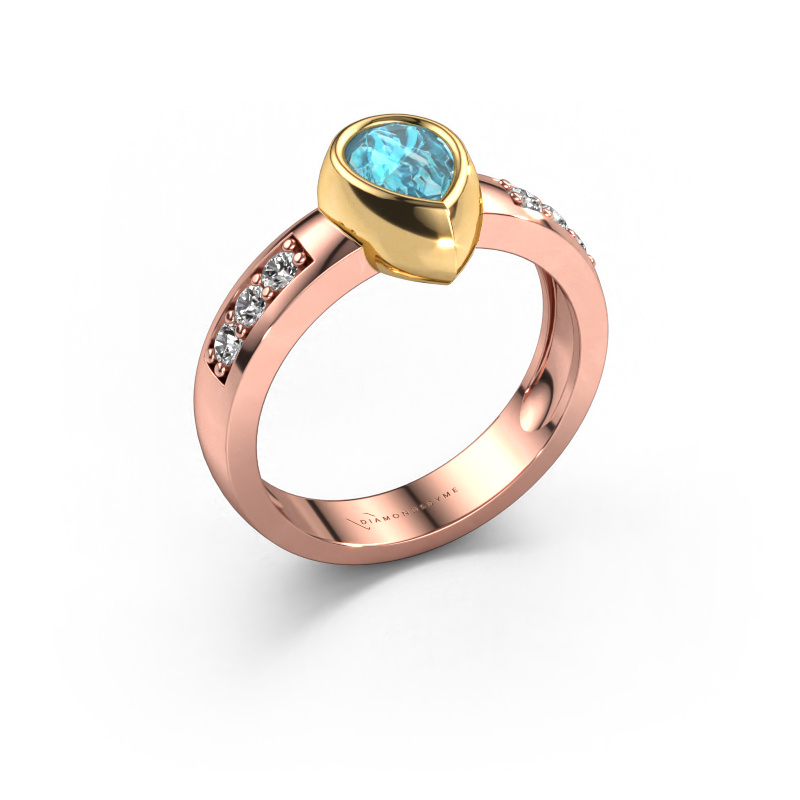 Image of Ring Charlotte Pear 585 rose gold Blue topaz 8x5 mm