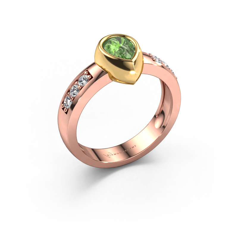 Image de Bague Charlotte Pear 585 or rose Vert tourmaline 8x5 mm