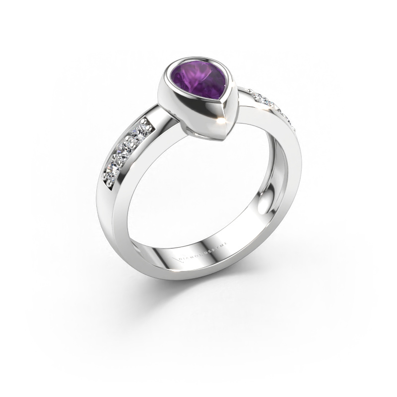 Bild av Ring Charlotte Pear 585 vitt guld Ametist 8x5 mm