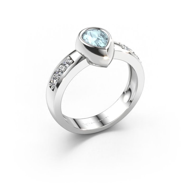 Bild av Ring Charlotte Pear 585 vitt guld Akvamarin 8x5 mm