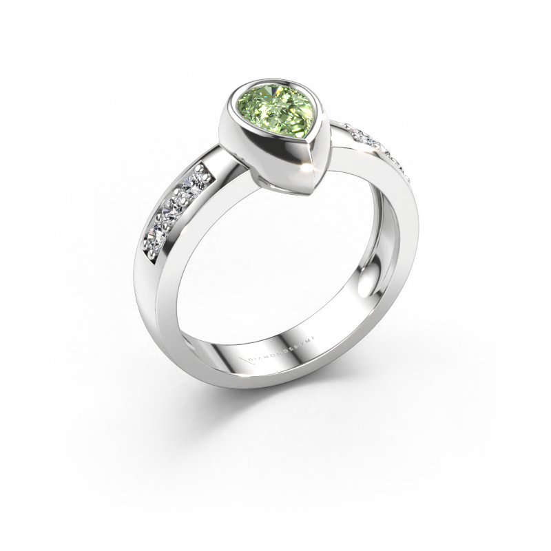 Bild av Ring Charlotte Pear 585 vitt guld Grön labbodlad diamant 8x5 mm