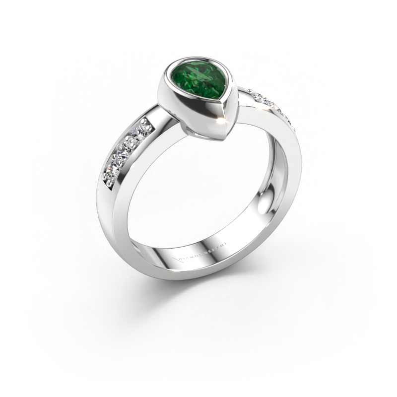 Bild av Ring Charlotte Pear 585 vitt guld Smaragd 8x5 mm
