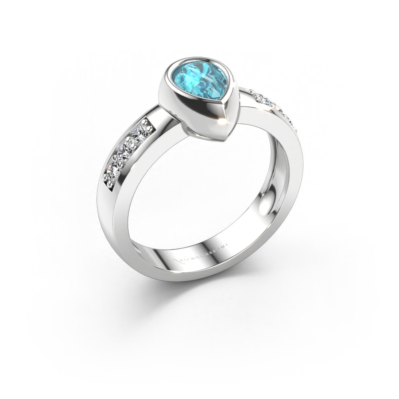 Bild av Ring Charlotte Pear 585 vitt guld Blå topas 8x5 mm