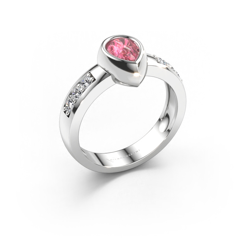Bild av Ring Charlotte Pear 585 vitt guld Rosa turmalin 8x5 mm