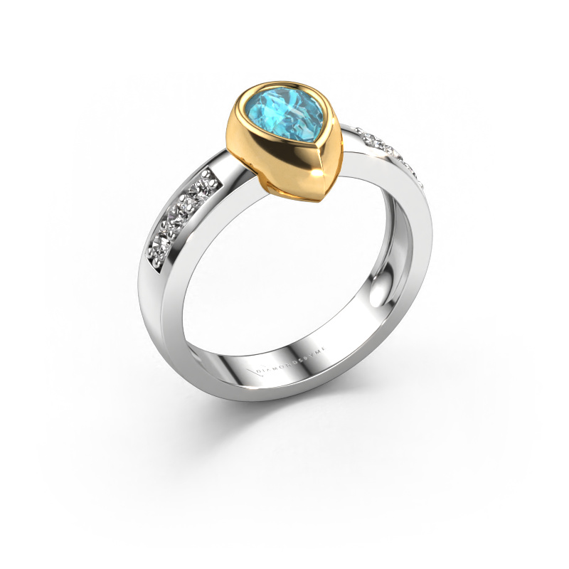 Image of Ring Charlotte Pear 585 white gold Blue topaz 8x5 mm
