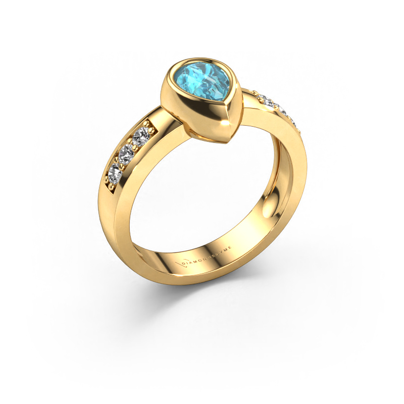 Image of Ring Charlotte Pear 585 gold Blue topaz 8x5 mm