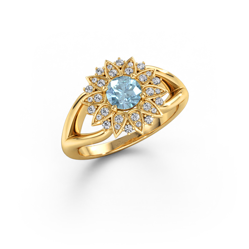 Image de Bague Chasidy 1 585 or jaune Diamant synthétique bleu 5 mm